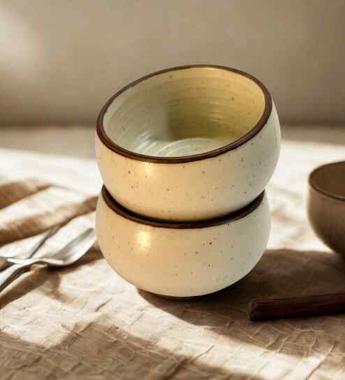 (Set of 2) Handcrafted Speckled 150ml Dinner Bowl (Beige)