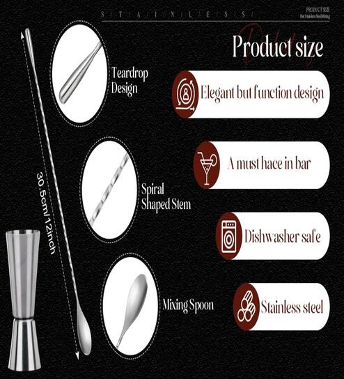 (Set of 2) Stainless Steel Teardrop Bar Spoon With Tall Peg Measure 30/60 ml (Silver)