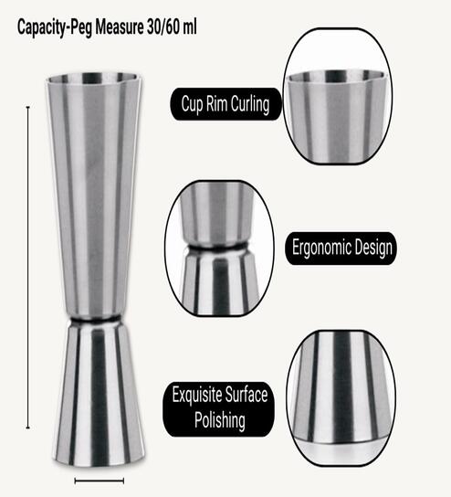 (Set of 3)- Stainless Steel Tall Peg Measure 30 & 60 ml with 2 Wine Pourer (Silver)
