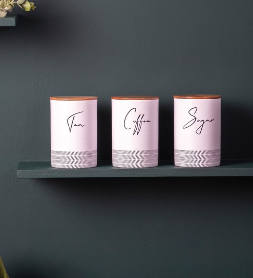 (Set of 3) Tea, Coffee & Sugar Stainless Steel Jar Container