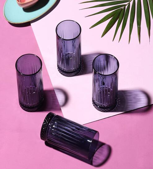 (Set of 4) Elysia 450 ml Glass Long Drink Glass Blue