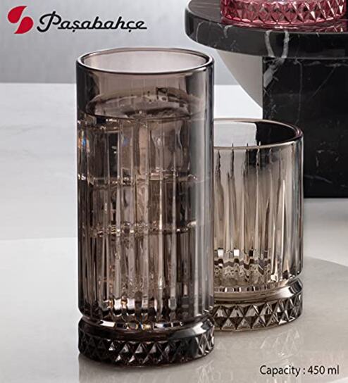 (Set of 4) Elysia 450 ml Glass Long Drink Glass Grey