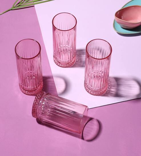 (Set of 4) Elysia 450 ml Glass Long Drink Glass Pink