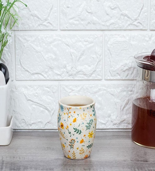 (Set of 4) Floral Studio 180 ml Ceramic Kulhad (Floral)