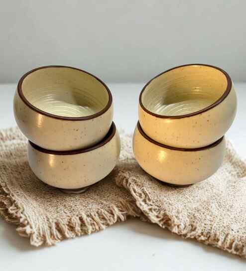 (Set of 4) Handcrafted Speckled 150ml Dinner Bowl (Beige)