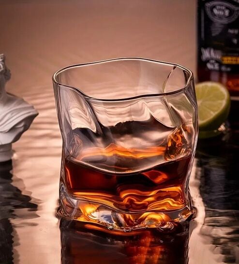 (Set of 6) 280ml Crumple Design Glass Whiskey Tumbler