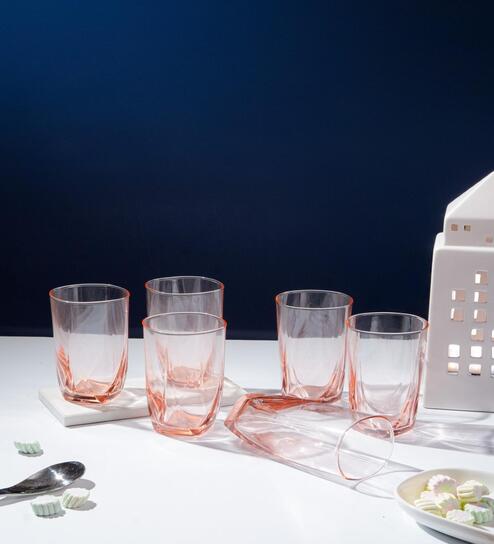 (Set of 6) 350 ml, Eiffel Salmon Pink Water Glass