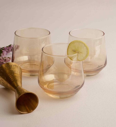 (Set Of 6) Crystal Glass Lead Free Golden Cocktail Glass