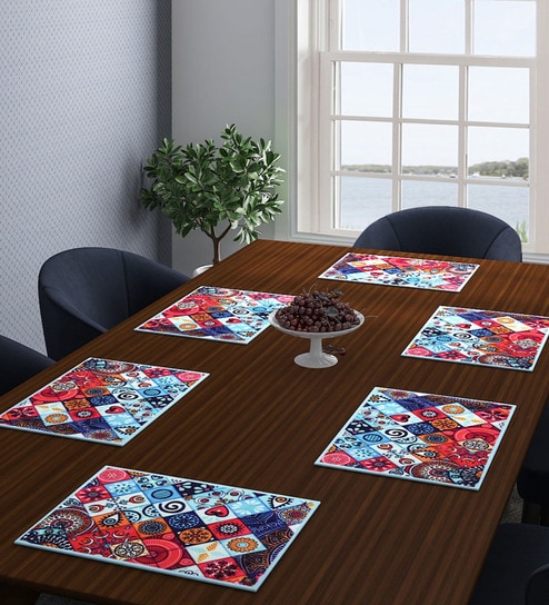 (Set of 6) Ethnic Motifs Traditional Print Cotton Table Placemats
