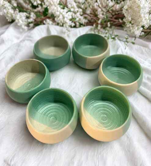 (Set of 6) Handcrafted Dual Tone 150ml Dinner Bowl (Green)