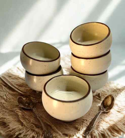 (Set of 6) Handcrafted Speckled 150ml Dinner Bowl (Beige)