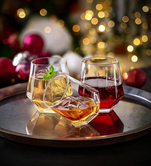 (Set of 6) Hexagon Stemless Glass Wine Glass