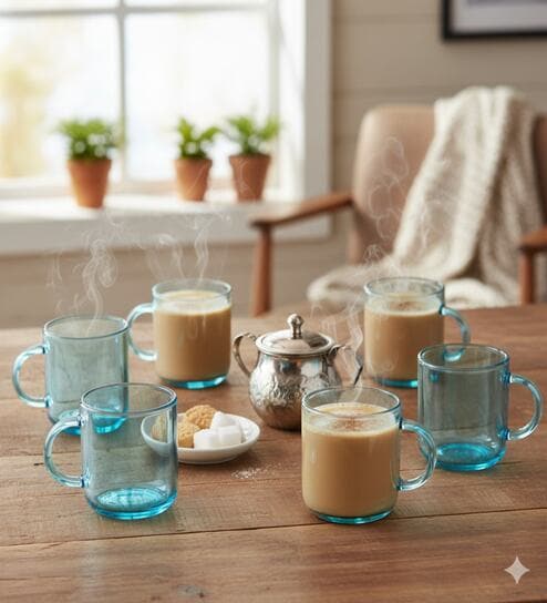 (Set of 6) Iconic 245 ml Glass Mug Turquoise
