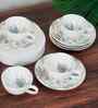 (Set of 12) Pixel- Jacobean Fine Porcelain Tea Cups & Saucer Set