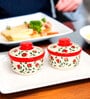 (Set of 2) 300ml Red Drape Ceramic Bowl with Lid