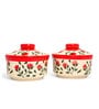 (Set of 2) 300ml Red Drape Ceramic Bowl with Lid