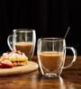 (Set of 2) 350ml Double Wall Insulated Glass Coffee Tumbler with Handle