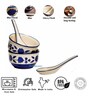 (Set of 2) 350ml Leafy Floral Ceramic Soup Bowl with Spoon (Blue)