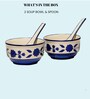 (Set of 2) 350ml Leafy Floral Ceramic Soup Bowl with Spoon (Blue)