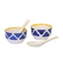 (Set of 2) 350ml Umrao Pattern Ceramic Soup Bowl with Spoon (Blue)