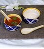 (Set of 2) 350ml Umrao Pattern Ceramic Soup Bowl with Spoon (Blue)