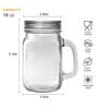 (Set of 2) 450ml Glass Mason Jar with Handle & Multi-Colour Air-Tight Lid with Straw (Transparent)