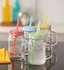 (Set of 2) 450ml Glass Mason Jar with Handle & Multi-Colour Air-Tight Lid with Straw (Transparent)