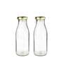 (Set of 2) 500ml Glass Bottle with Airtight Leak-Proof Cap   Milk, Juice, Water, Shakes, Fridge Storage, Outdoor (Transparent)