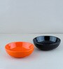 (Set Of 2) Black & Orange Stoneware Snack Bowl