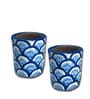 (Set of 2) Blue Block Print Hand Painted Clay Jar