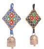 Set Of 2 Blue N Black Cloth Hand Stitched Mirror Work Bells