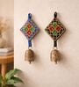 Set Of 2 Blue N Black Cloth Hand Stitched Mirror Work Bells