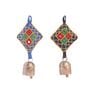 Set Of 2 Blue N Black Cloth Hand Stitched Mirror Work Bells