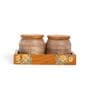 (Set Of 2) Brown Wooden Handcrafted Jar Pair With Tray
