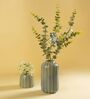 (Set Of 2) Grey Ceramic Striped Planter Pair