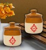 (Set of 2) Handmade Storage Containers with Lid (White & Brown)