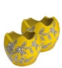 (Set of 2) Yellow White Flower Painting Clay Jar
