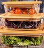 (Set of 3) Airtight Glass Container with Wooden Lid   Storage Jar (Transparent)