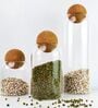 (Set of 3) Airtight Glass Storage Jar with Cork Ball Lid   Round Kitchen Container (Transparent)