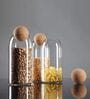 (Set of 3) Airtight Glass Storage Jar with Cork Ball Lid   Round Kitchen Container (Transparent)