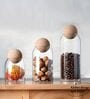 (Set of 3) Airtight Glass Storage Jar with Cork Ball Lid   Round Kitchen Container (Transparent)