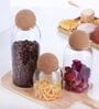 (Set of 3) Airtight Glass Storage Jar with Cork Ball Lid   Round Kitchen Container (Transparent)