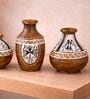 (Set Of 3) Brown Terracotta Hand-Painted Vase