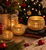 (Set of 3) Gold Texture Round Bowl Tealight Holders