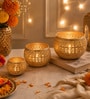 (Set of 3) Gold Texture Round Bowl Tealight Holders