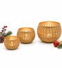 (Set of 3) Gold Texture Round Bowl Tealight Holders