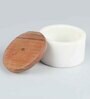Handmade Marble Condiment Set with Sheesham Wood Lid (White)