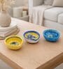 (Set Of 3) Multicolor Clay Blue Pottery Diyas