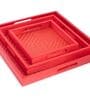 (Set Of 3) Red Bamboo Handwoven  Tray Set