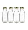 (Set of 4) 500ml Glass Bottle with Airtight Leak-Proof Cap   Milk, Juice, Water, Shakes, Fridge Storage, Outdoor (Transparent)